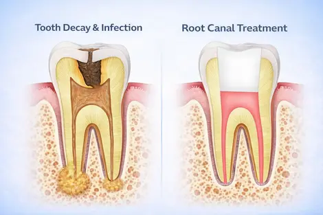 Tooth decay compared with root canal treatment