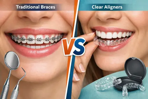 Cleaning and maintenance routine for aligners versus braces