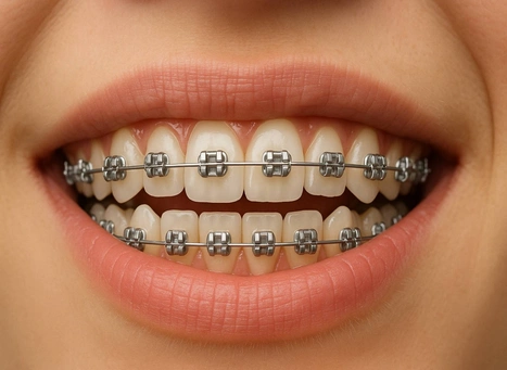 Metal braces used for teeth straightening at Dental Folks Ramesh Nagar