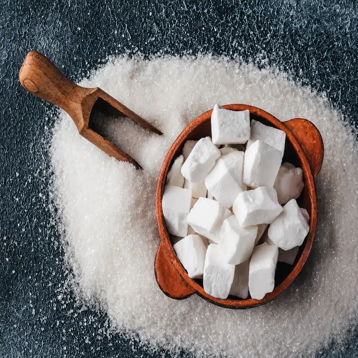 Refined sugar and sugar cubes that promote harmful bacteria leading to tooth decay.