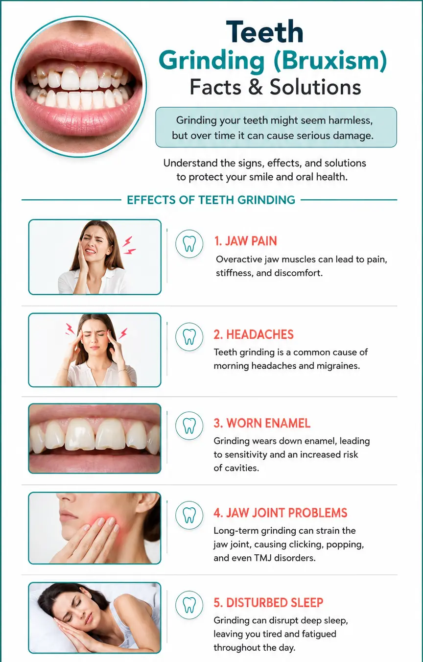 Teeth grinding bruxism facts and prevention solutions infographic